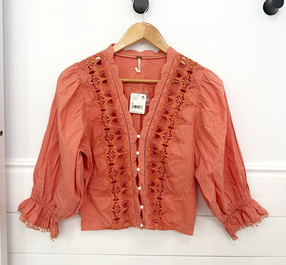 NWT! Women’s Free People Louella Embroidered Blouse Top Size XS